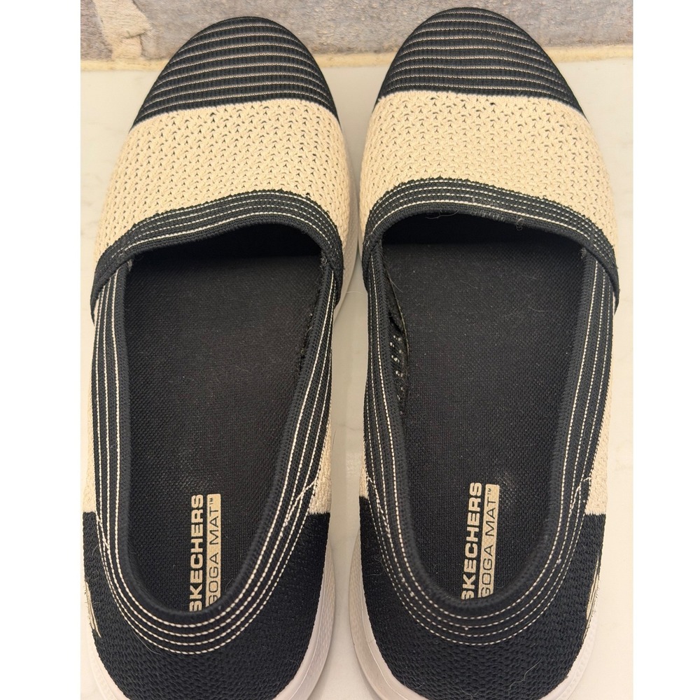 Skechers GoWalk Lite Women 8.5 Black Beige Striped Goga Mat Slip On Shoes 136322 - Picture 6 of 8